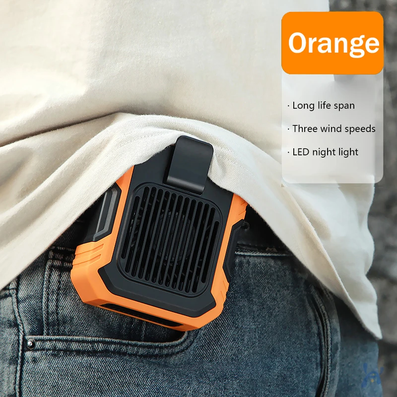 Ar condicionado portátil, ventilador de cintura com 5-8h, ventiladores de pescoço e ,3 velocidades, recarregável via usb, ideal para trabalho ao ar livre no verão.: Laranja