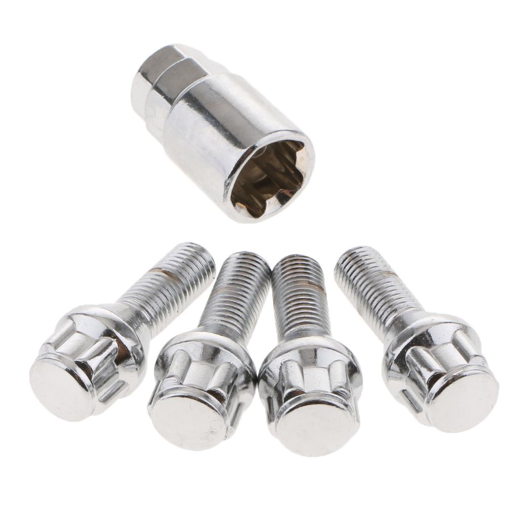 4 pieces M12X1.5 WHEEL LOCK Bolts Anti Theft Security + 1 KEY For Toyota Mazda Ford