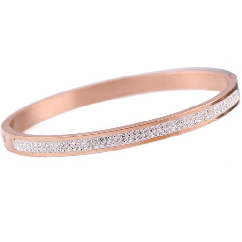Joyería de 3 colores oro rosa plata dos filas de diamantes de imitación de cristal pavimentan pulseras de acero inoxidable brazaletes para mujeres de niña: 03