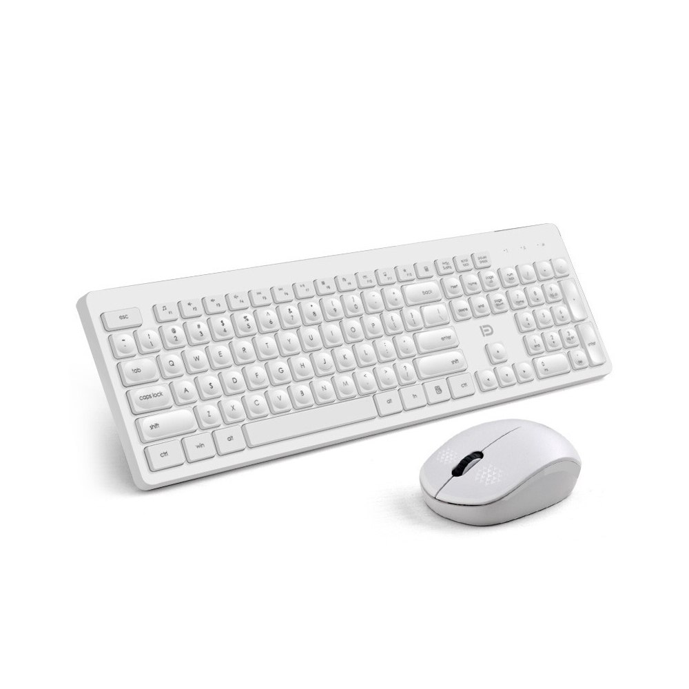 FD Wireless 1600DPI Keyboard &amp; Mouse Combo 2.4GHz Concave Button Set Smart Power-Saving Silent Clicks Slim Combo for Laptop: White