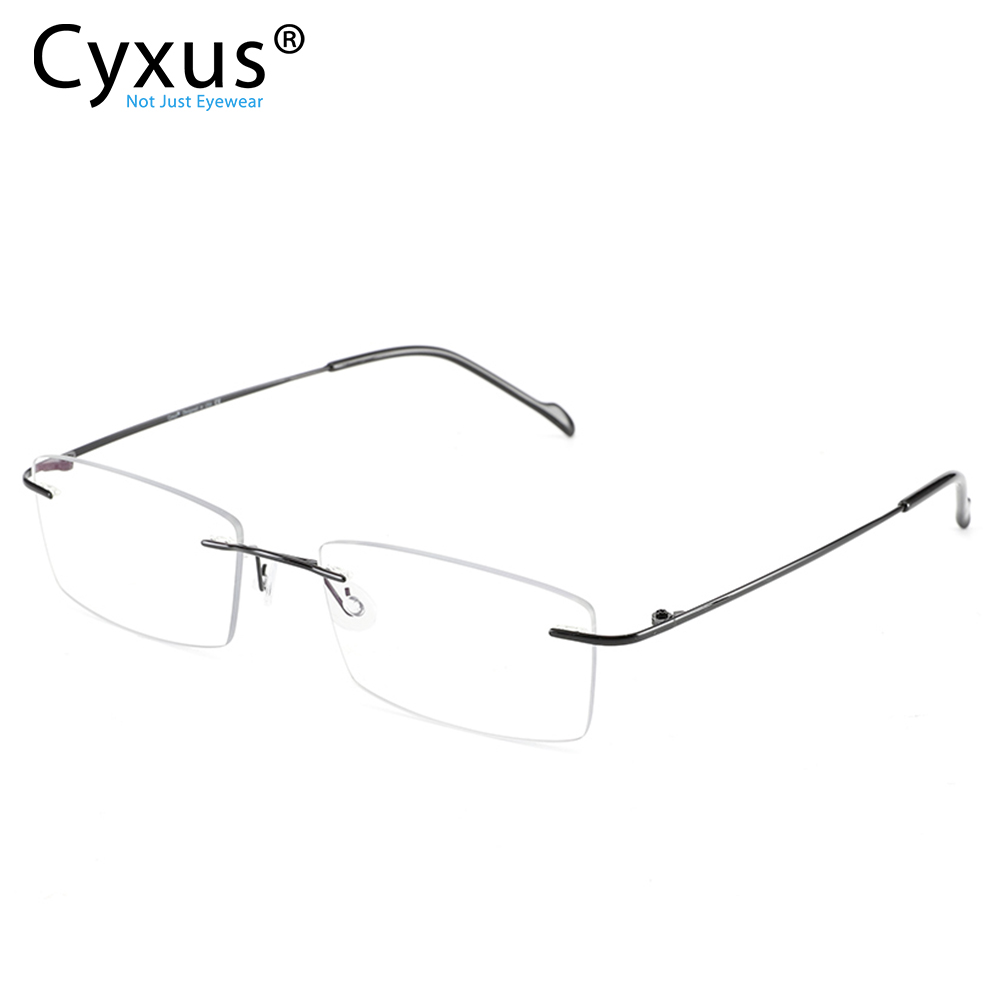 Cyxus Anti Blue Light Glasses Rectangle Titanium Flexible Rimless Computer Eyeglasses for Mens Women Clear Lens 8602