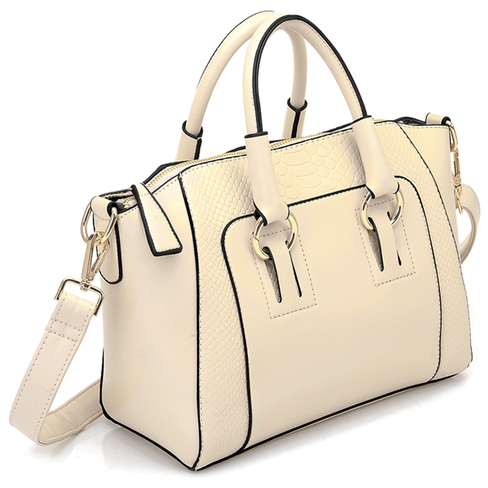 Frauen Schulter Tasche in imitation leder Satchel Cross Body Tote Tasche (Schwarz): Beige