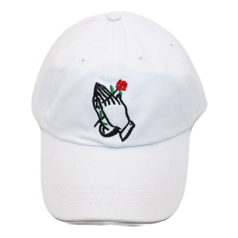 Holding the Rose in Both Hands Embroidery Simple Style Baseball Caps Men Women Snapback Hat Travel Sunscreen Caps Dad Hats BQ076: white