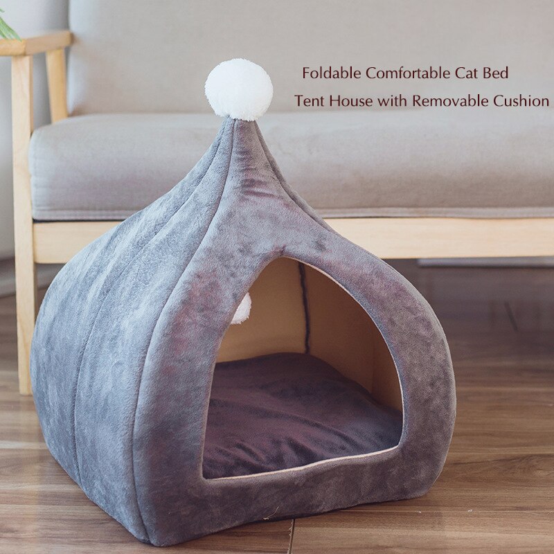 Stylish Cat Cave Bed 2-in-1 Indoor Cat Tent House for Small Medium Kitten Dog Bed Hut with Removable Cushion Microfiber Pet Beds