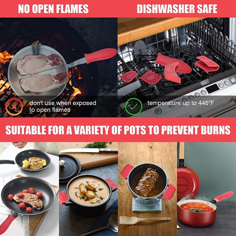 Silicone Handle Holder Heat Resistant Potholder Silicone Pot Handle Sleeve for Cast Iron Skillets Frying Pan Handles