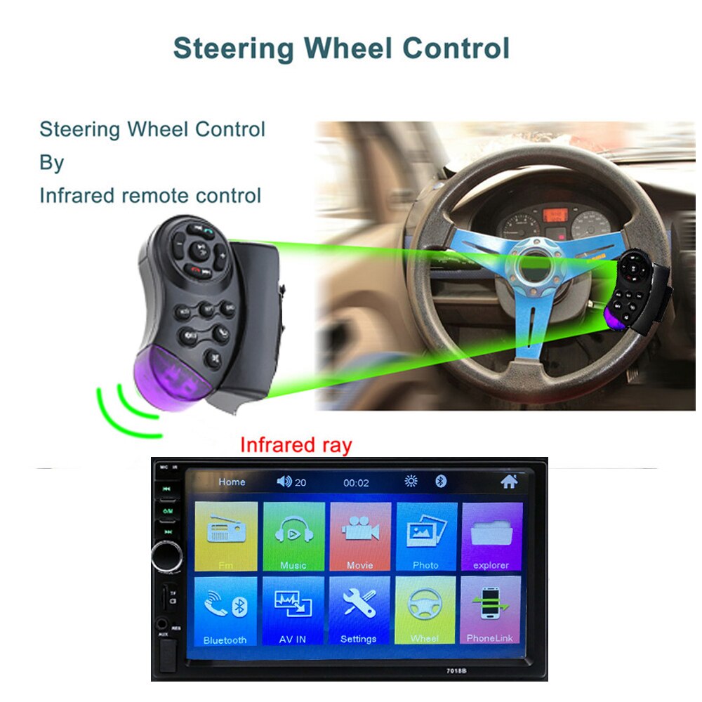 2 Din Autoradio 7 Inch HD Touch Screen Bluetooth Autoradio MP5 Speler USB Audio Stereo Met Achteruitrijcamera subwoofer