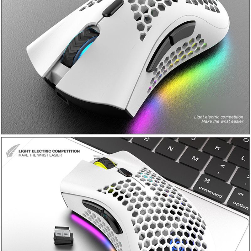 Lightweight Rechargeable RGB LED Optical Honeycomb Game Mice 1600DPI Hollow-out 2.4G USB Wireless Mouse for PC Laptop
