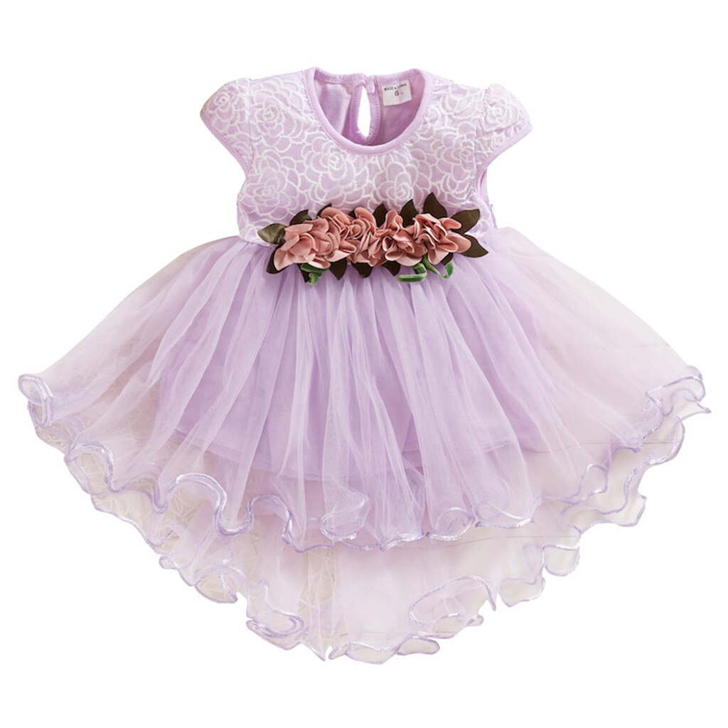 Toddler Girl Flowers Floral Dress Newborn Kid Tulle Ruched Princess Party Dresses Baby Infant Short Sleeve Casual Summer Clothes: Purple / 12M