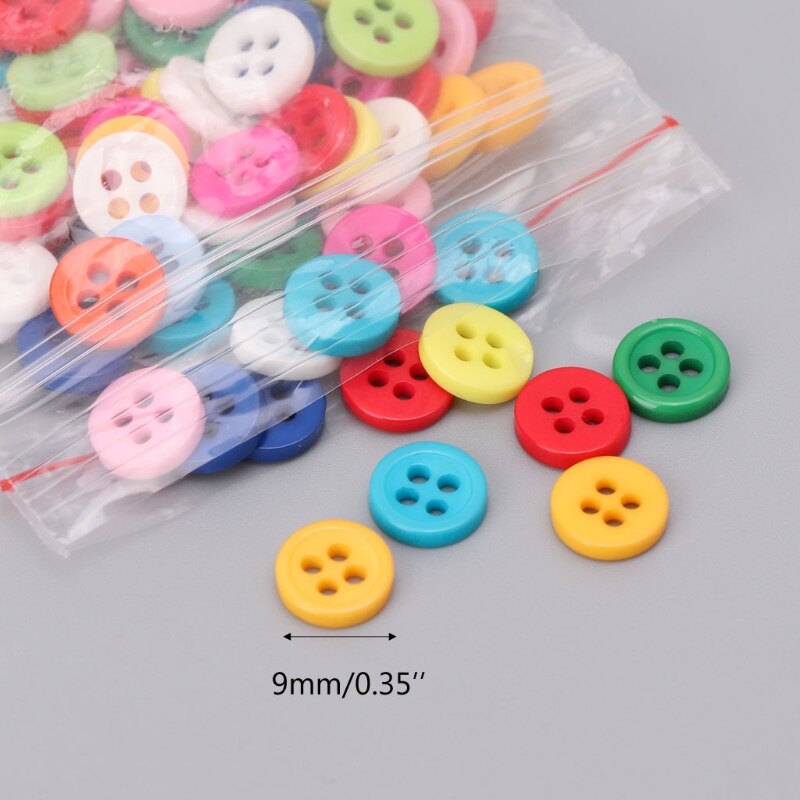 100Pcs 4 Gaten Gemengde Kleur Ronde Resin Knoppen Fit Voor Naaien En Scrapbook 9Mm XX9E