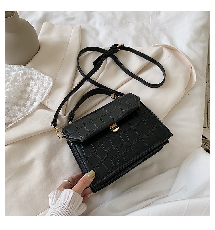 Stone patent white Crossbody Bags For Women Small Handbag Small Bag PU Leather Hand Bag Ladies: Black