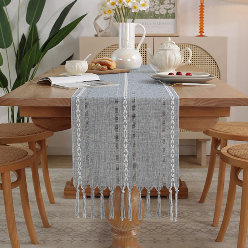 33*183cm bordlöpare tofsflätade randiga bordlöpare för middagsfest bröllopsbordsdekoration: Vit