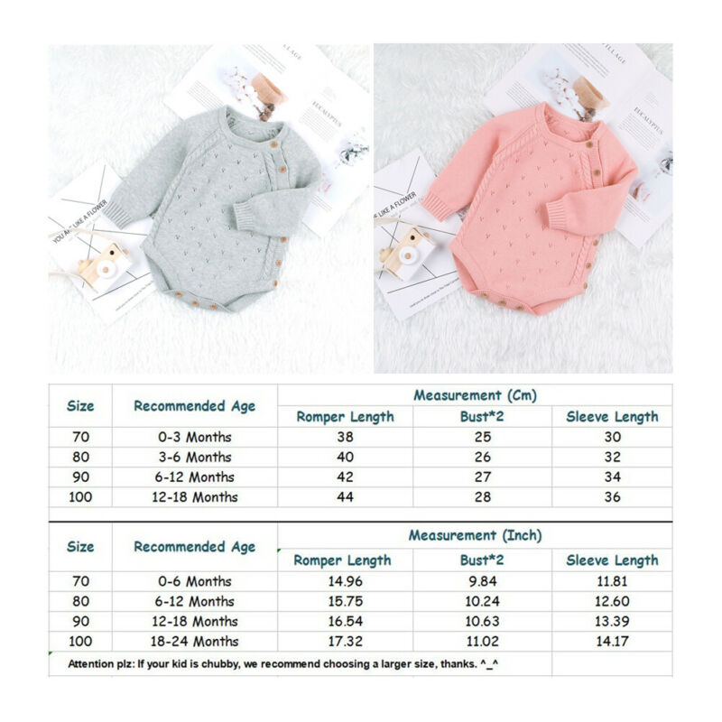 Focusnorm 0-18M Newborn Infant Baby Boy Girl Long Sleeve Knitted Jumpsuit Long Sleeve Bodysuit Overall Clothes