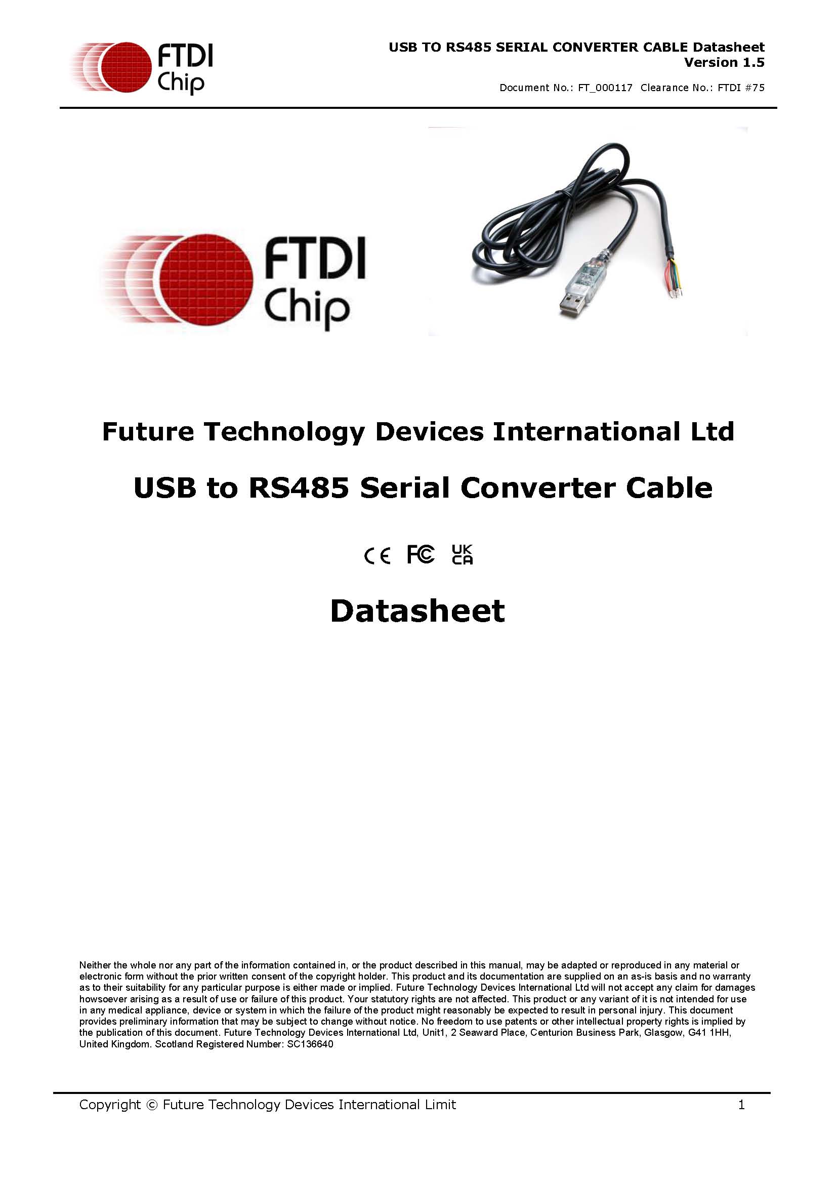 Feanteek USB-RS485-WE-1800-BT USB TO RS485 Serisl Cable FTDI FT232RQ USB to RS485 Serial Adapter Converter Communication Cable