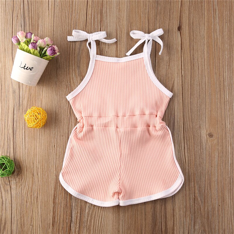 Barboteuse d&#39;été pour bébés garçons et filles, salopette sans manches, combinaisons à ceinture, en coton tricoté, vêtements décontractés, 4 couleurs