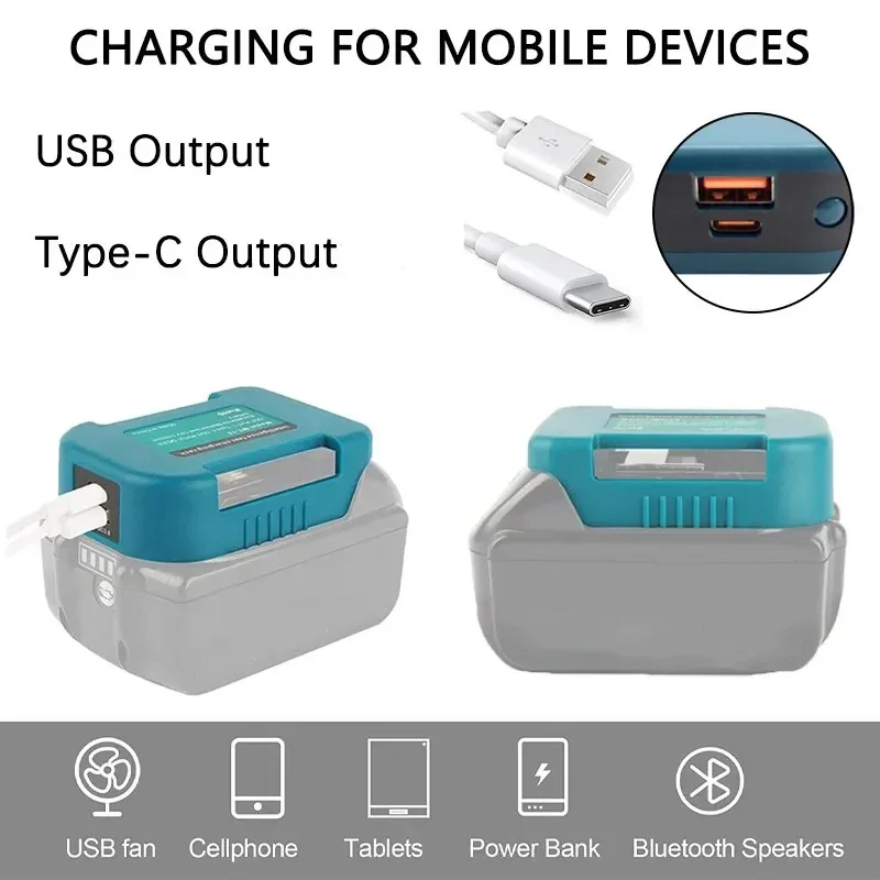 Adaptador de cargador USB para Makita/Dewalt/Milwaukee, batería de iones de litio de 18V con puerto de salida de carga rápida USB tipo C