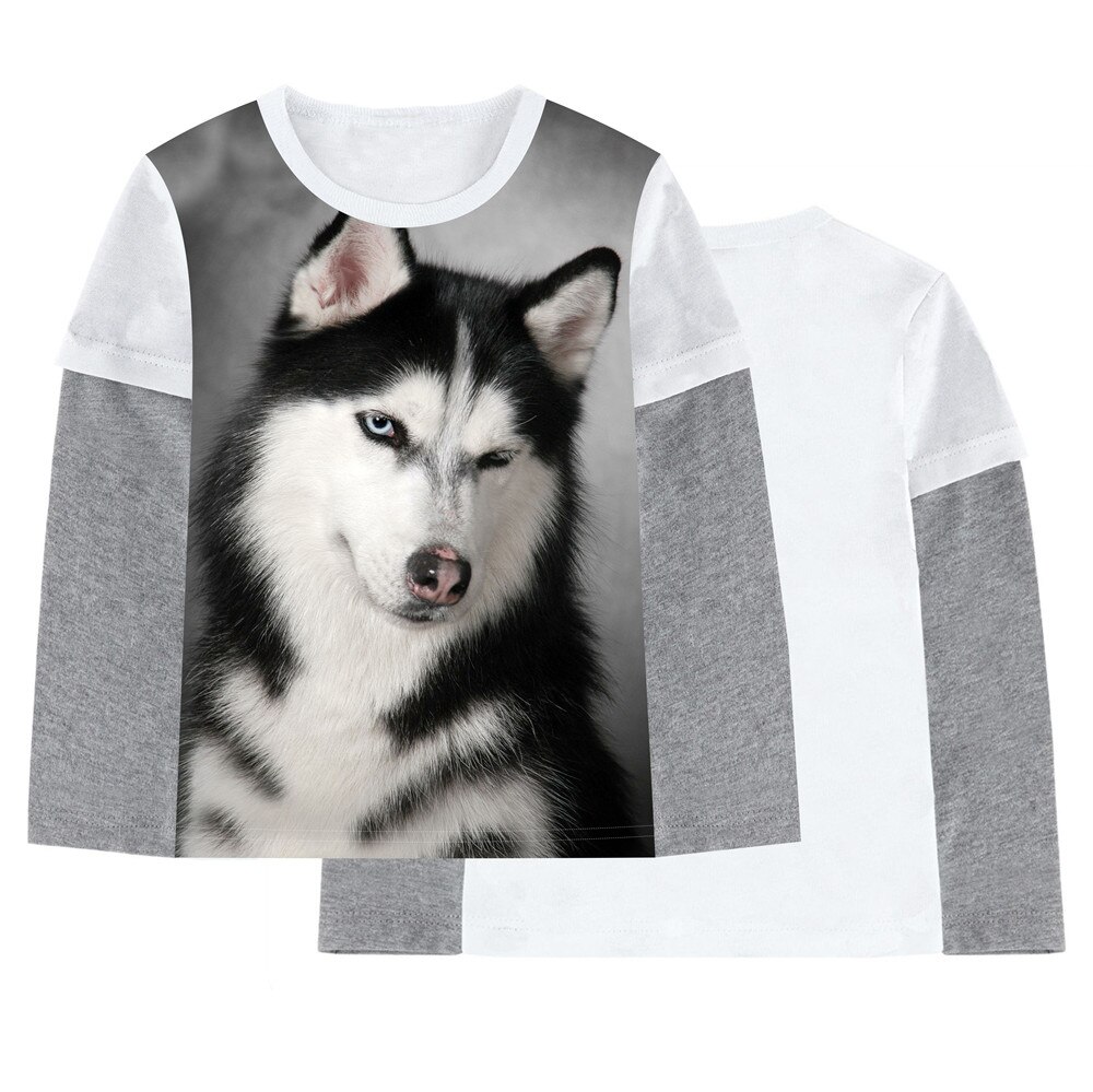 Jongens t-shirts casual lange mouwen lente herfst husky print tops kinderen jongen koos tops 2-12y kinderkleding