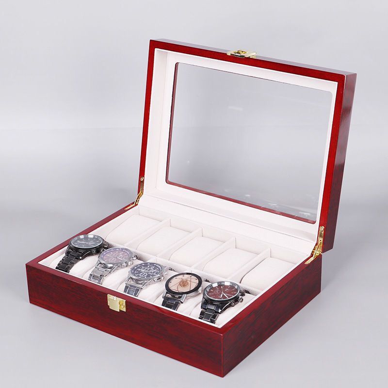 2/3/5/6/10/12 Slots Wood Watch Display Box Light Red Watch Boxes Case Mechancal Watch Storage Organizer Jewelry Holder