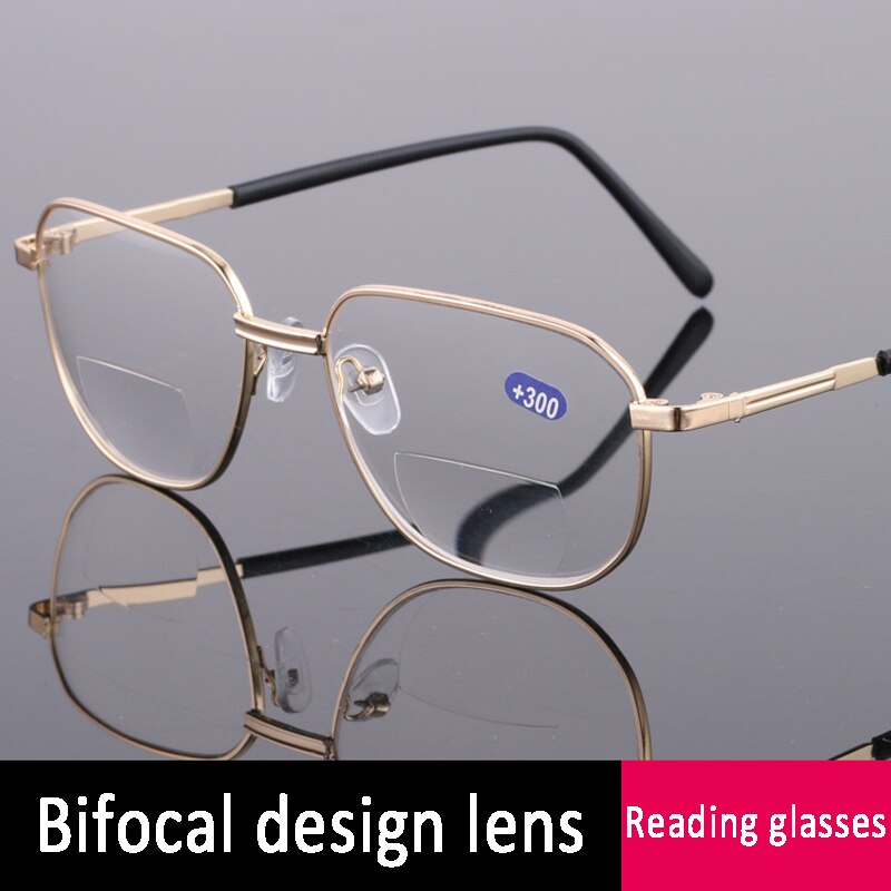 Seemfly Bifocal Reading Glasses Metal Frame Magnification Presbyopia Eyeglasses Unisex Elder Eye Protection Eyewear