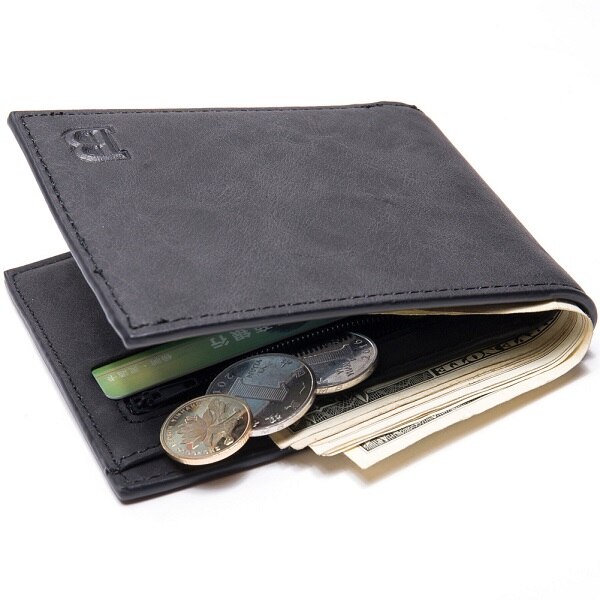 Top Wallet Men Soft Leather wallet with removable card slots multifunction men zipper wallet purse male clutch: small Black