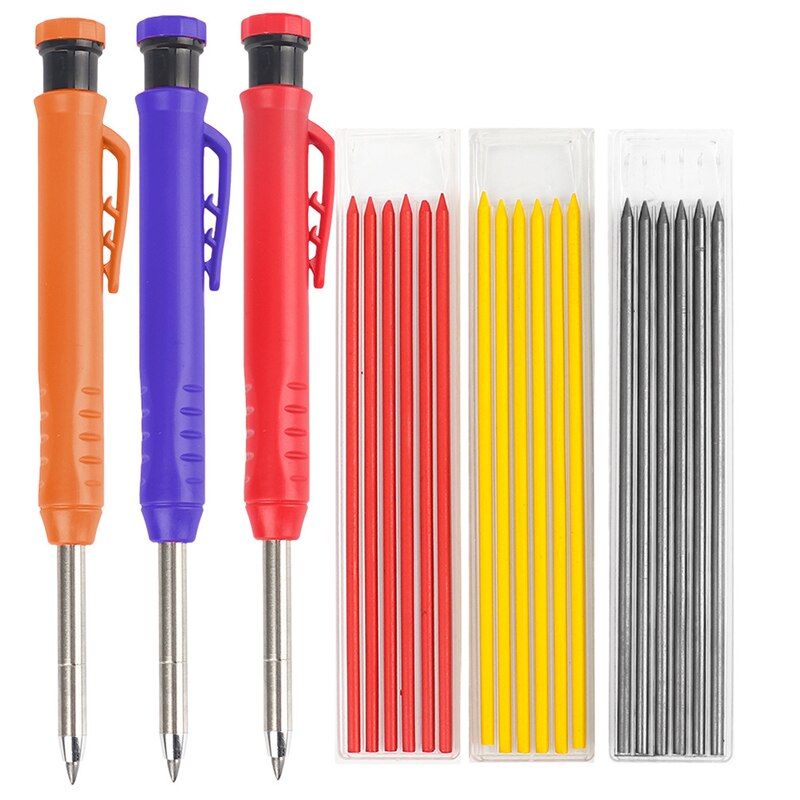 Solid Carpenter Pencil Set Built-In Sharpener 6 Graphite Refills Deep Hole Woodworking Engineering Activity Pen Marker Pen Tool