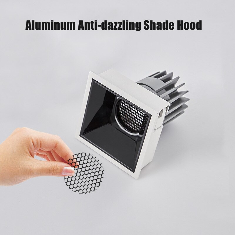 Luz descendente LED antideslumbrante, cubierta de malla de panal, foco de luz de pista, luz suave, redondo de aluminio, antideslumbrante, sombra de parrilla Hoo