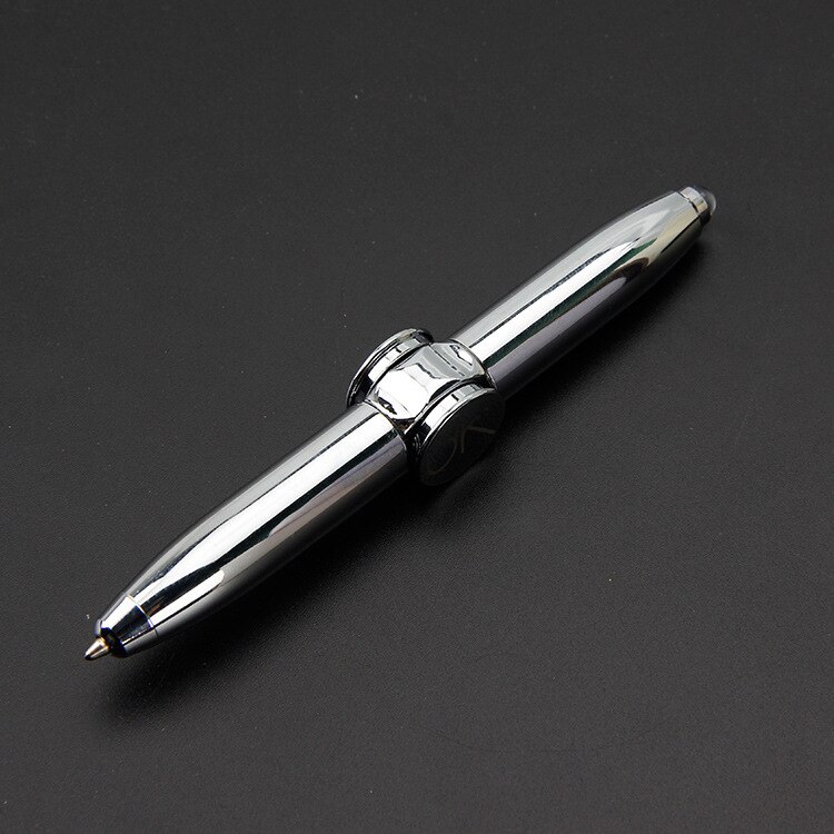 Fingertip Top Ballpoint Pen Multi Function Rotating Luminous Metal Pen LED Decompression Toy Fidget Golden Spinner: silvery