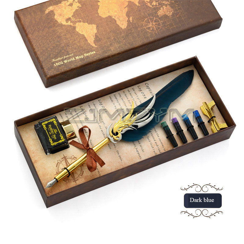 Feather Pen Luxury Fountain Signature Sprinkling Quill Ink Pen European Retro Feather Dip Fountain Pen Set School Supplies: Pink