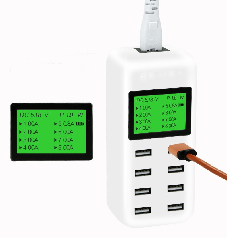 USB Wall Charger - 8 Ports - 5V-12V 1.5A-8A - Fast Charging Hub - Smart IC - LED Display