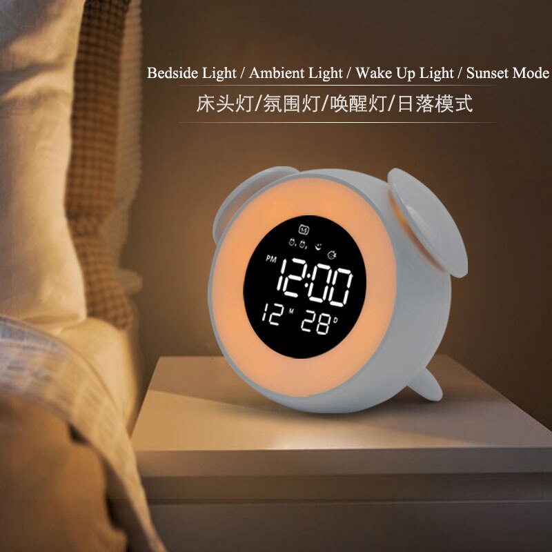 Touch Sensing Digital Alarm Clock Sunrise Sunset LED Wake Up Lights Colorful Light Snooze Mode Nature Sound Sleep Alarm Clock