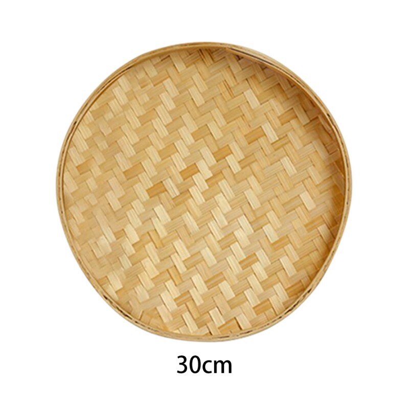 Hand-woven DIY Kitchen Storage Bamboo Sieve Decorative Fruit Bread Basket Hand-painted Bamboo Raft Round Dust: D
