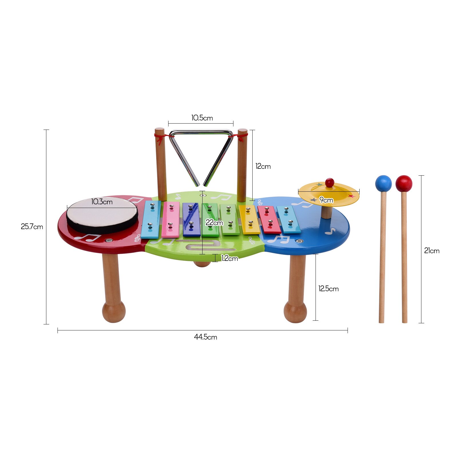 ammoon Kids Percussion Instrument Set Percussion Drum + Iron Cymbal + Xylophone + Triangle Set Colorful Table for Boys Girls