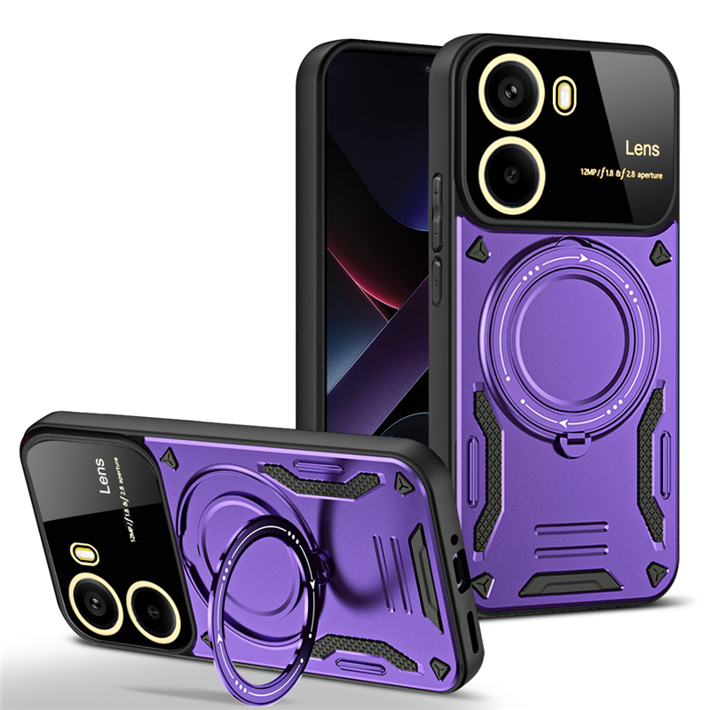 For POCO X7 Pro 5G Case Armor Magsafe Magnetic Ring Case For Xiaomi POCO X7Pro Wireless Charging Cover With Lens Protector: Blue