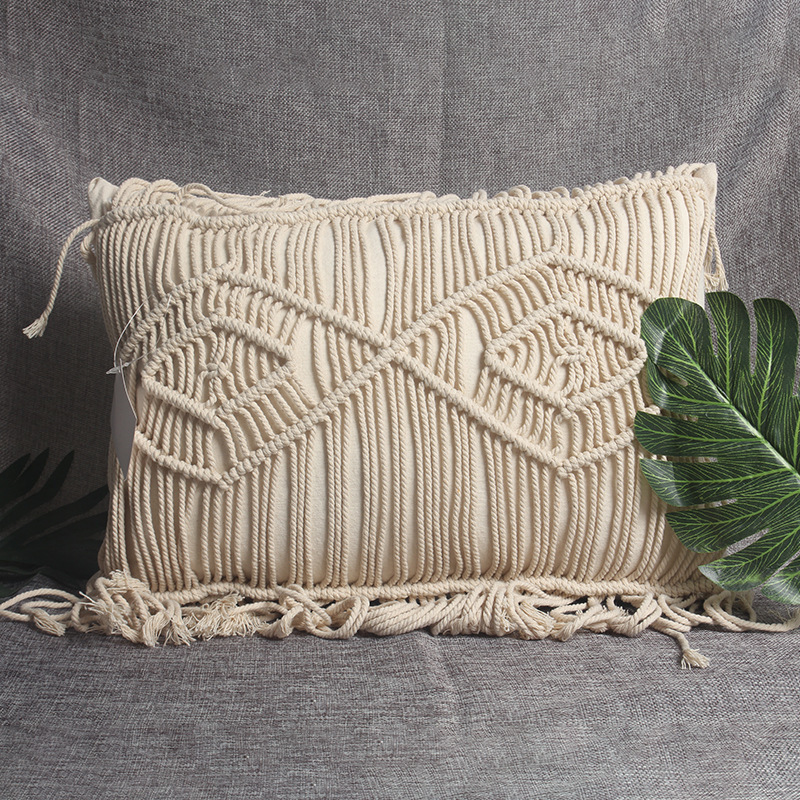 Boheme håndlavet hæklet kvast pudebetræk 42 x 32cm macrame pudebetræk til hjemmebil pude dekoration