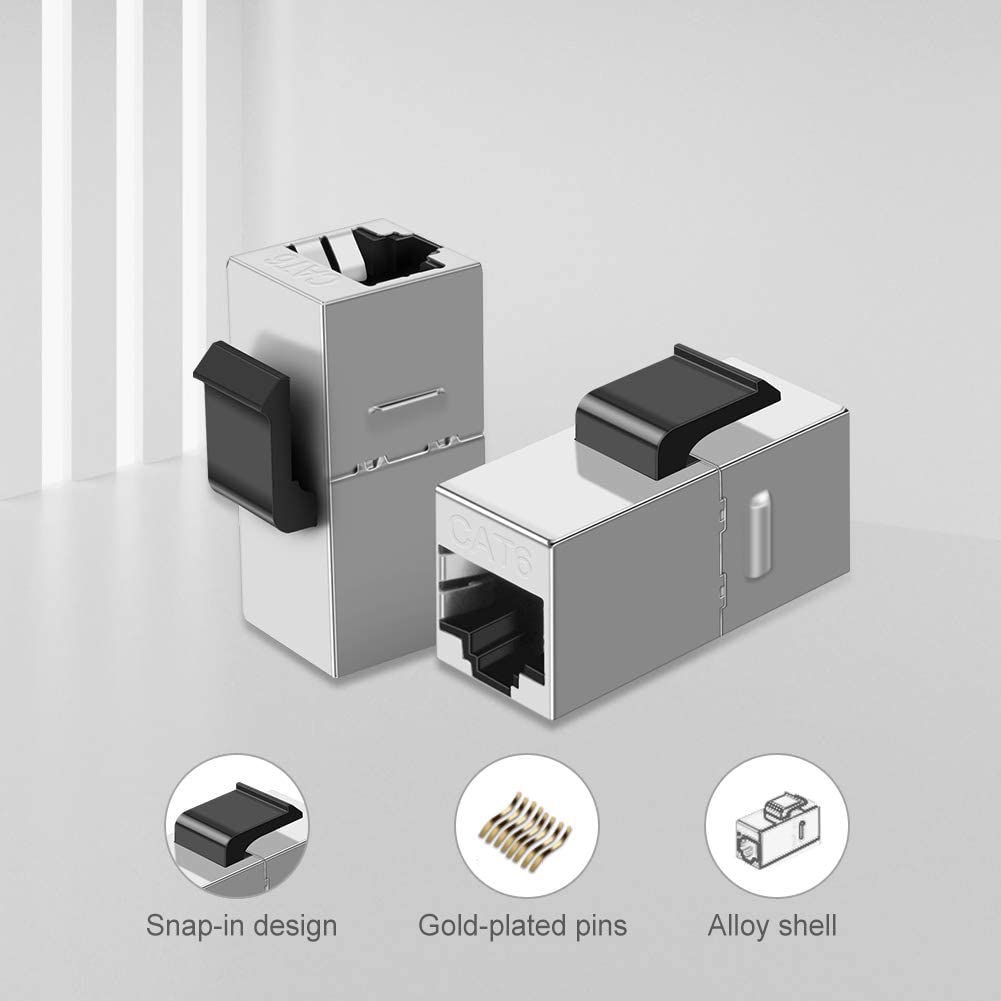 10pcs Cat6 Shielded Inline Modular Coupler with Latch,RJ45 Modular Coupler for Panel Connection,8P/8C Female to Female Class D