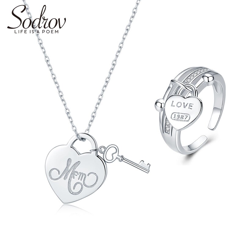 SODROV 925 Sterling Zilveren Sieraden Set Sparkling Liefde Hart Sieraden Sets Bruiloft Engagement Sieraden Hanger Ketting & Ring
