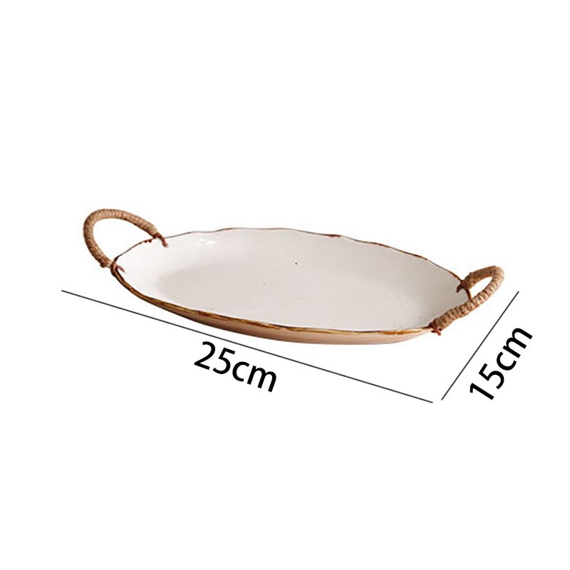 Retro Keramische Plaat Creatieve Hennep Touw Binaural Decoratieve Ontbijt Brood Schotel Desktop Fruitsalade Platen Keuken Servies: C-small