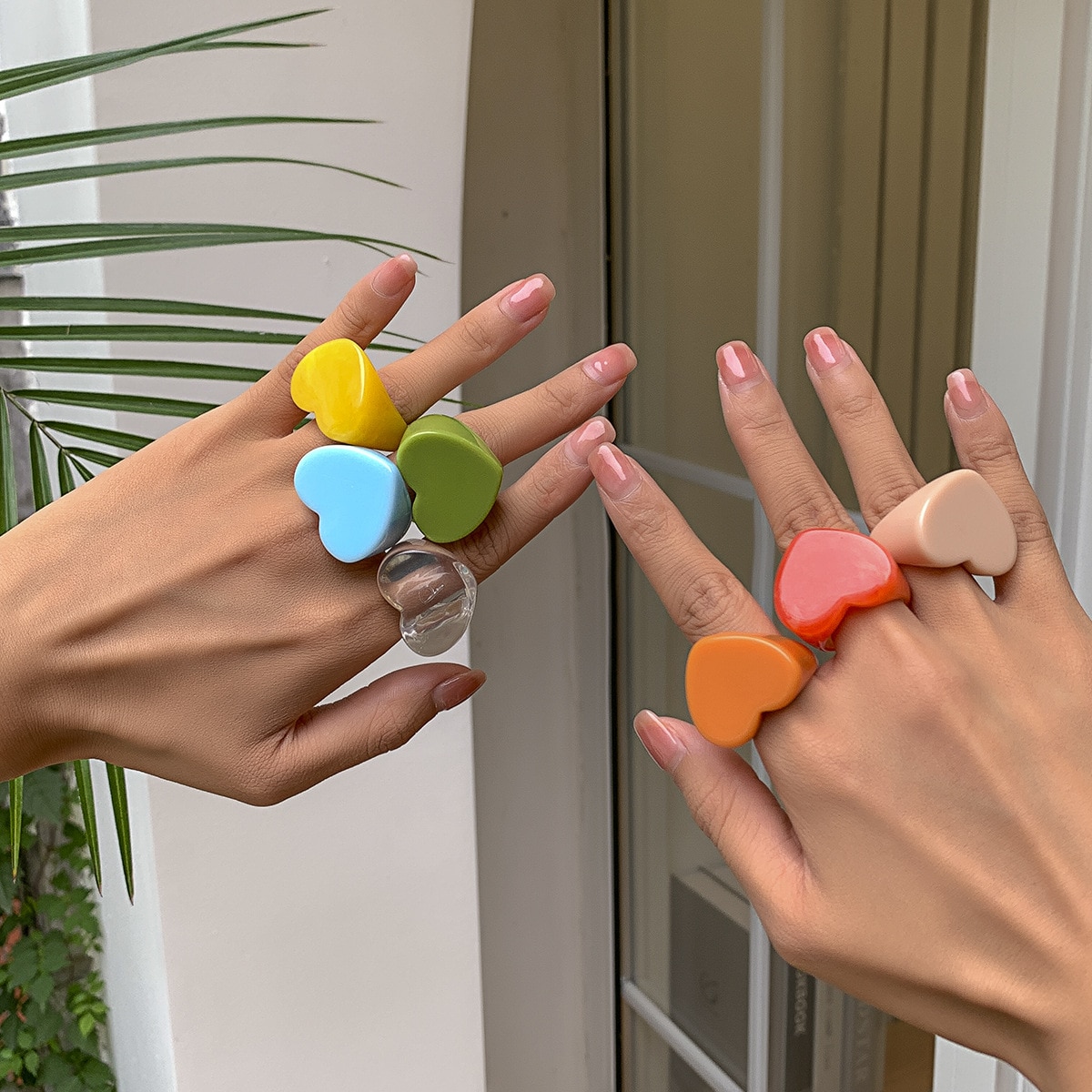 Acryl Hars Ringen Set Voor Vrouwen Meisjes Onregelmatige Marmer Patroon Kleurrijke Transparante Ring Ringen Sieraden
