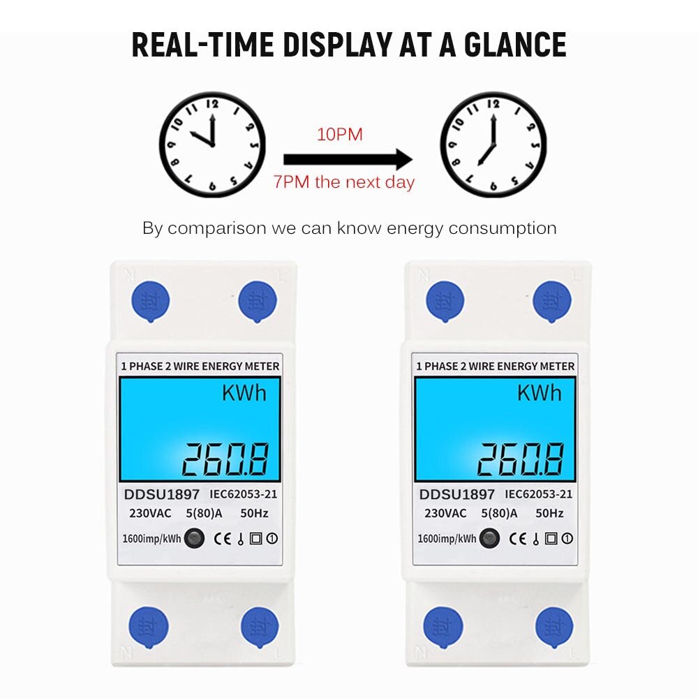 Digital Electric Energy Meter Single Phase DIN Rail Electricity Meter One Phase Two Wire Multifunction Electrical Meter