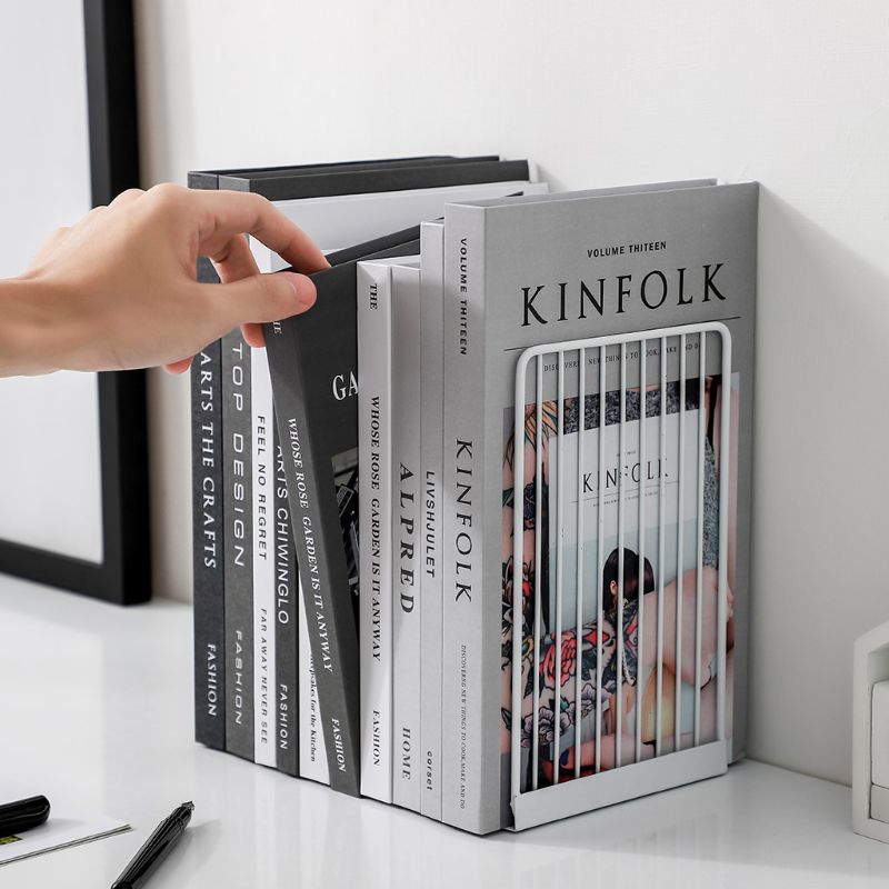 Suporte para livros, 1 par, apoio para livros, de ferro, simples, antiderrapante, prateleira, organizador de revistas e escritório