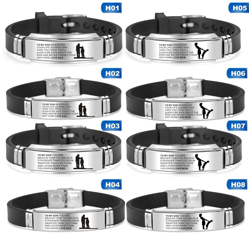 Pulsera inspiradora para hombre, brazalete de silicona de acero inoxidable para niño, de amor de mamá y papá