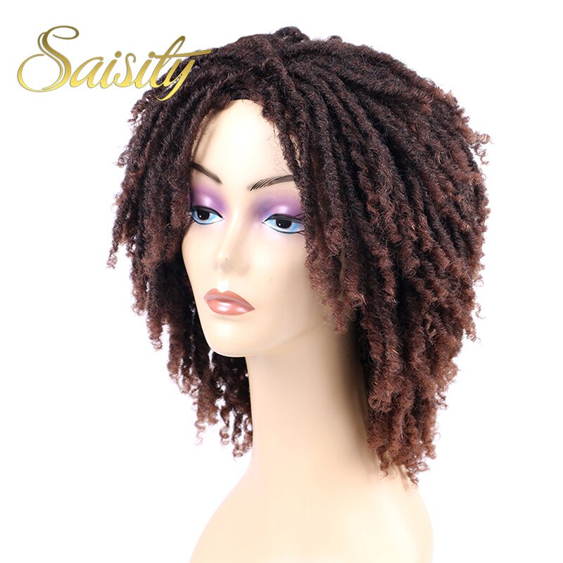 Saisity, peluca de pelo de talla mediana con rastas sintéticos para mujeres africanas, escarcha Ombre marrón con pelo negro, pelucas de trenzas rastas de Crochet Soul: T1B / 30