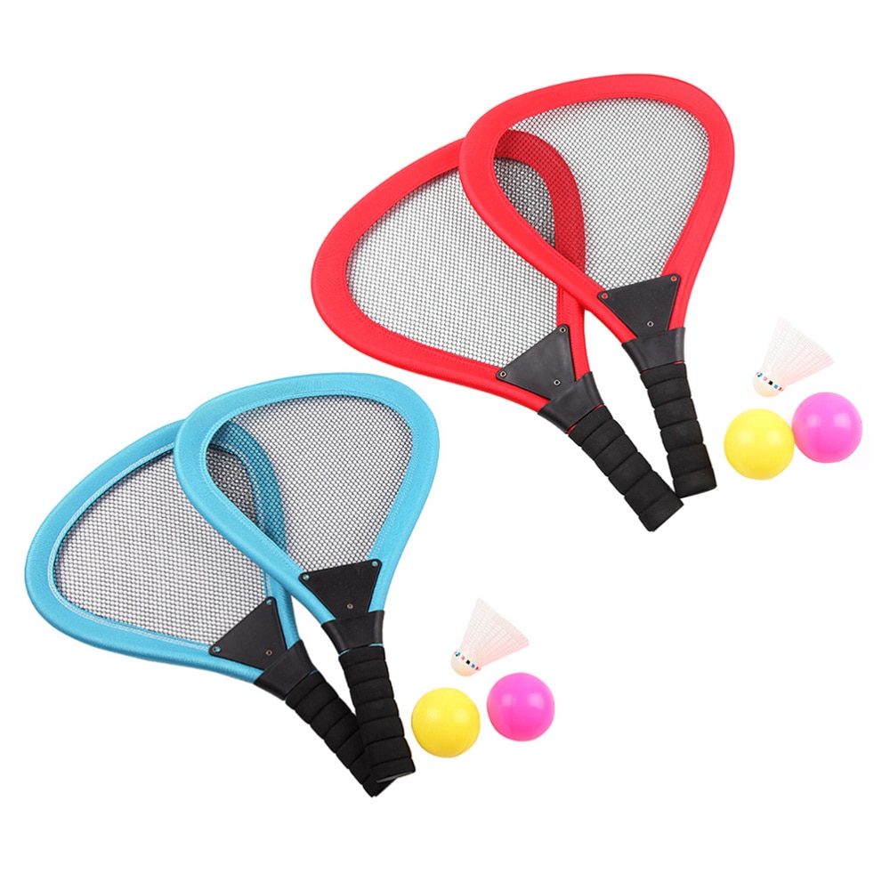 5Pcs Kinderen Doek Tennisracket Strand Rackets Beachball Racket Kids Outdoor Benodigdheden (Rood 2 Stuks Racket, 1Pc Badminton, 2Pcs Oce