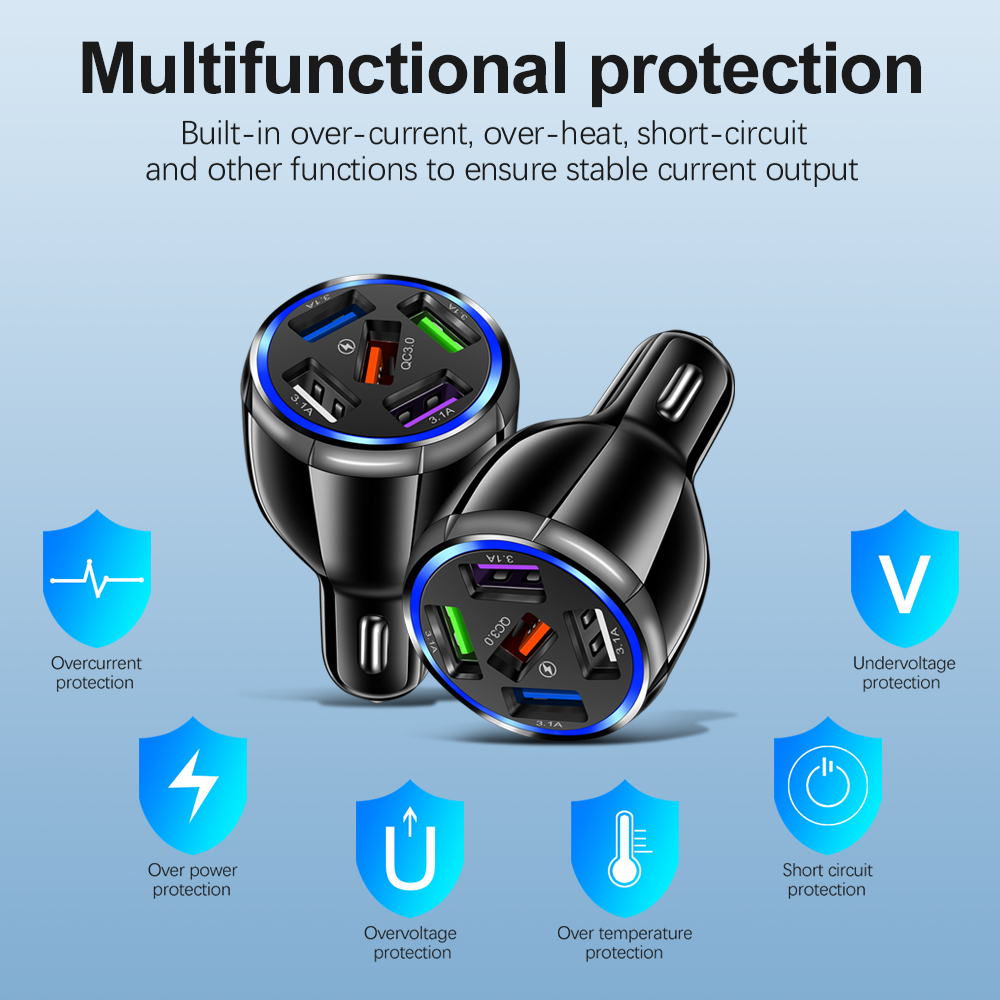 5 usb car chargers, fast charging, universal mobile phone chargers , 3a t 5v mobile phone chargers for iphone 12 pro max 11 x, samsung, and xiaomi