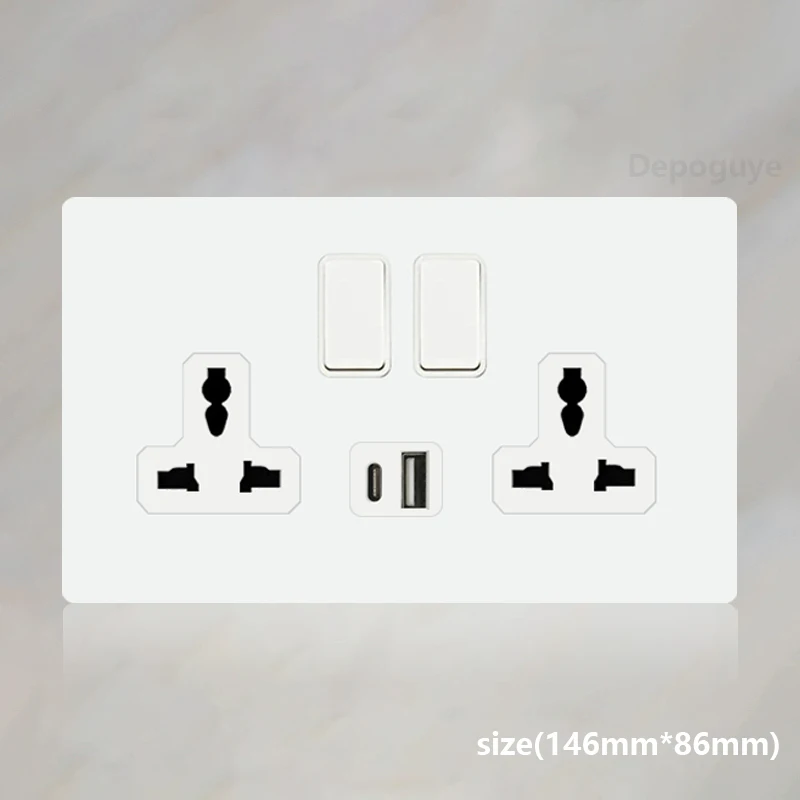 86 Type Retro White Wall Lamp Brass Lever Toggle Switch 1-4 Gang 2Way stainless steel EU FR UK Universal wall socket AC110-250V: Champagne