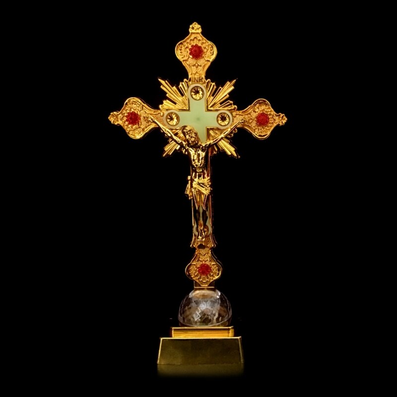 Kerk Relikwieën Beeldjes Nachtlampje Kruisbeeld Jezus Christus Op De Stand Lamp Cross Katholieke Antieke Woondecoratie: Gold