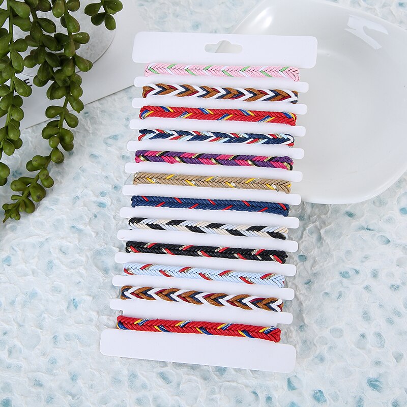 12pcs/set Mixed Color Colorful Cloth Handmade Braided Bracelets For Women Adjustable Rope Bracelet Friendship Jewelry: style 1