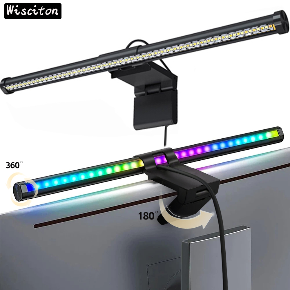 Barra de luz LED para Monitor, luces colgantes para pantalla de ordenador, lámpara de mesa de atmósfera RGB para trabajo, estudio, lectura de juegos, iluminación de atenuación, 44cm