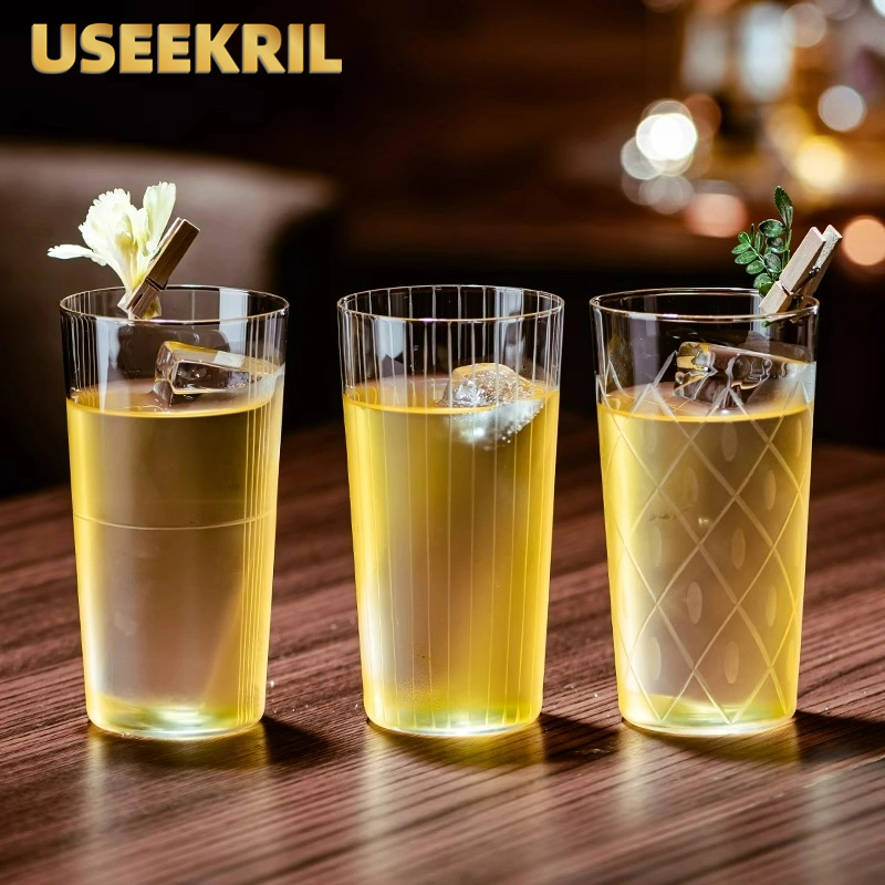 Vasos de cóctel grabados de estilo japonés, tazas de Colin de vidrio grabadas simples, taza larga para bebidas, taza Highball, accesorios para Bar en casa