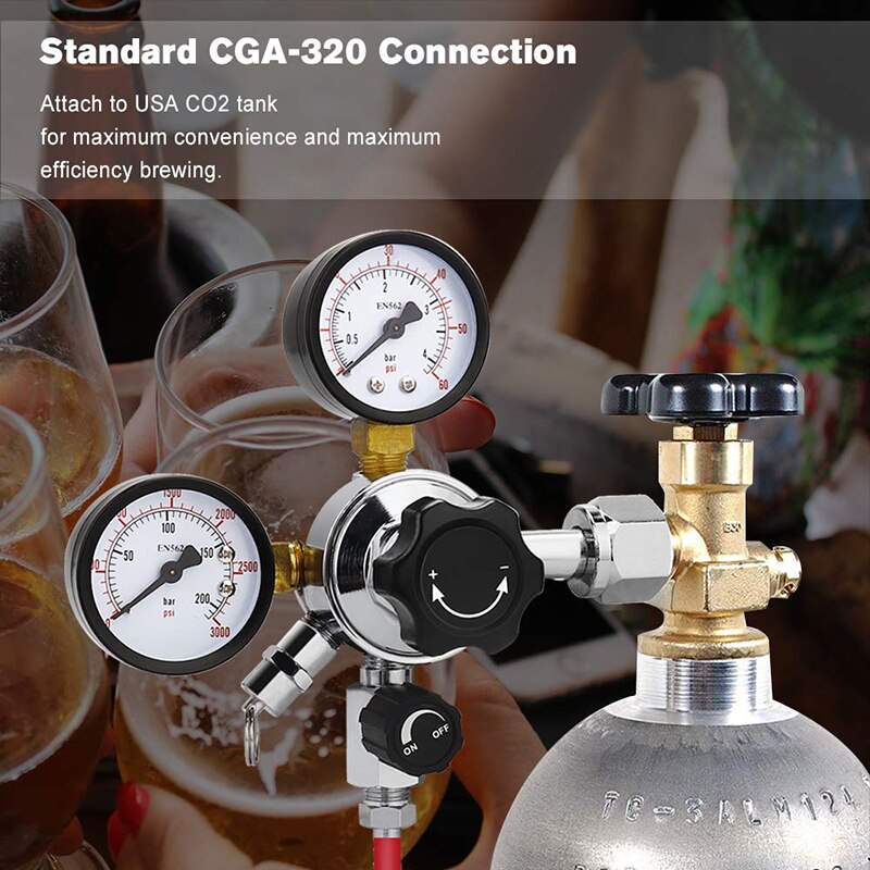 Dual Gauge CO2 Tapbier Regulator Drukregelaar CGA-320 CO2 Tank Bier Kegerator Regulator met Ontlastklep