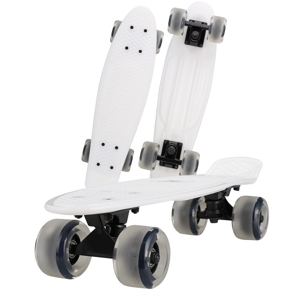 Flashing Skateboard Single Kicktail Mini Cruiser Rocker Board Plastic 4 Wheels Teenager Adult Sidewalk Skating Street 6 Colors: white1 / without light
